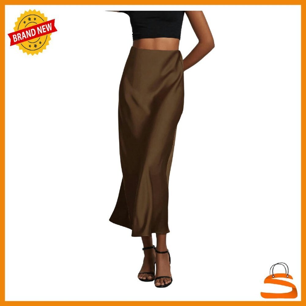 Satin Maxi Skirt High Waisted A-Line Office Elegant Long Skirt